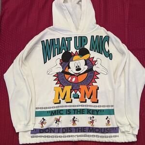 Vintage Unisex Mickey by Jerry Leigh Disney White what Up Mic Hoodie One Size